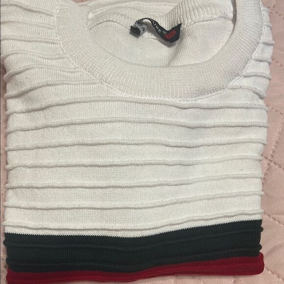 TM Exposure Classic Crew Neck Sweater in White Green and Red Stripes - Picture 13 of 13